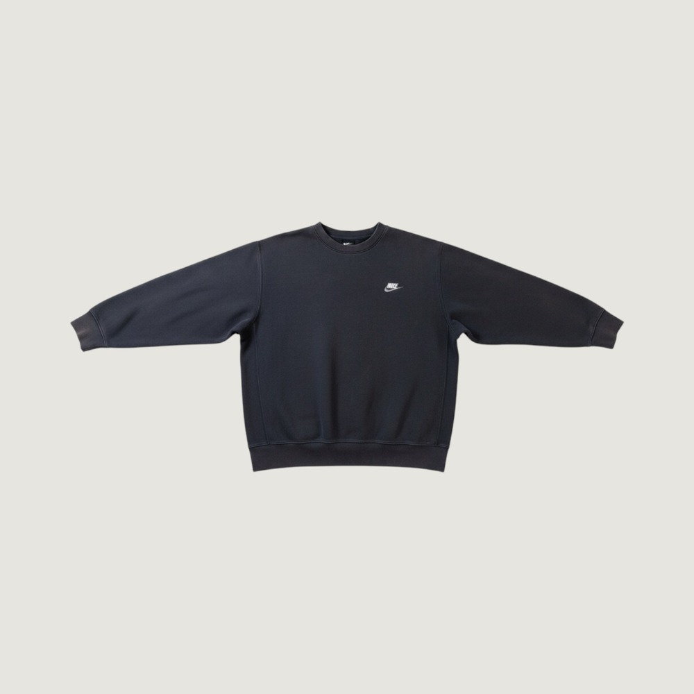 Nike Mens Medium Crewneck Sweatshirt Black Embroidered Swoosh Fleece Pullover